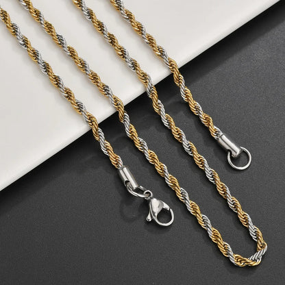 Collar de cadena de cuerda Bwise de 3/4 mm 316L de acero inoxidable, resistente a la decoloración, resistente al agua, para hombres y mujeres, joyería, cadenas de color dorado, regalo 