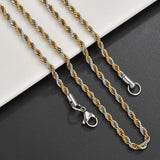 Bwise 3/4mm 316L Rope Chain Necklace Stainless Steel Never Fade Choker Waterproof Men Women Jewelry Gold Color Chains Gift