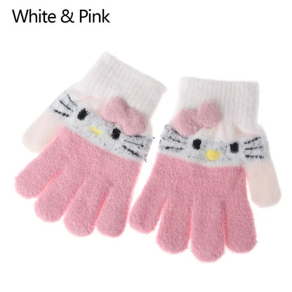 1 par de guantes de punto de conejo para niños de 3 a 10 años, manoplas cálidas de lana suave. 