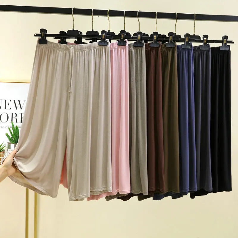 Plus size L to 6XL U-Neck Women's  Modal pant calf-length summer wide leg pants drawstring short pants casual homewear pants