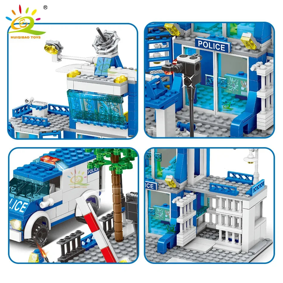 HUIQIBAO 753PCS City Police Station Building Blocks Set Boys DIY Car Figures Bricks Educational Toys For Children Adult Gift