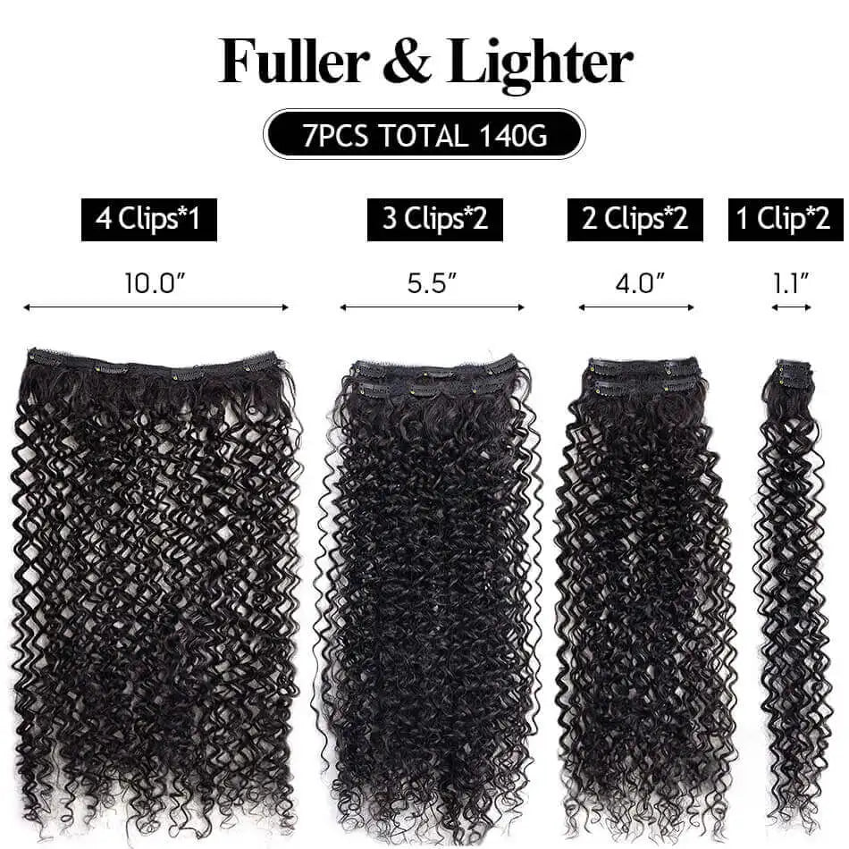 Kit extensões de cabelo cacheado Jerry Curly 65cm clip in 7 peças sintéticas para cabeça completa