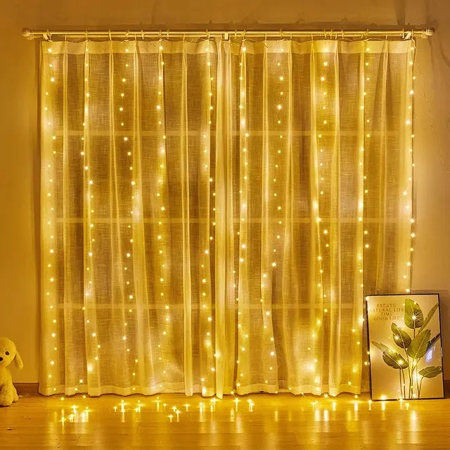 Cortina de luces LED para dormitorio, guirnalda navideña, guirnalda de luces, decoración para bodas, hogar, iluminación, USB, 3 x 3/3 x 2/3 x 1, 1 unidad 
