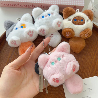 PLush Cat Wallet Keychain Soft Stuffed Animal Little Cat Bag Car Pendant Keychain Trinket Kids Stuffed Keychains Accessories