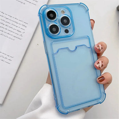 Funda transparente con ranura para tarjetas para iPhone 16, 15, 14, 13, 12, 11 Pro Max, Mini, X, XR, 7, 8 Plus, funda suave a prueba de golpes