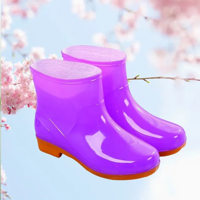 Botas de lluvia de manga corta para mujer, antideslizantes, con forro de algodón y forro polar, para adultos y trabajo de cocina. 