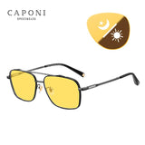CAPONI Night Vision Men's Sunglasses Car Driving Square Pure Titanium Shades Polarized Photochromic UV400 Sun Glasses BSYS21028