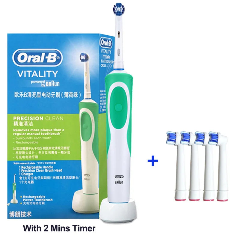 Cepillo de dientes eléctrico Oral B 2D, giratorio, con vibración, recargable, cerdas de acción cruzada, cuidado bucal, 4 cabezales de regalo gratis