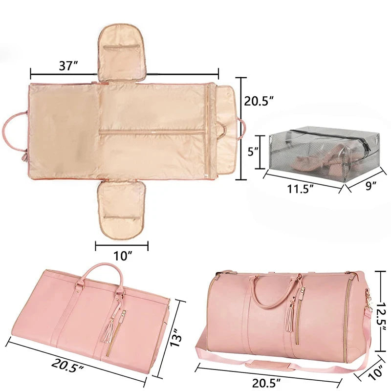 1pc Foldable Women's Travel Convenient Carry-on Clothing Bag Large PU Leather Duffel Bag Women's Business Travel Bag