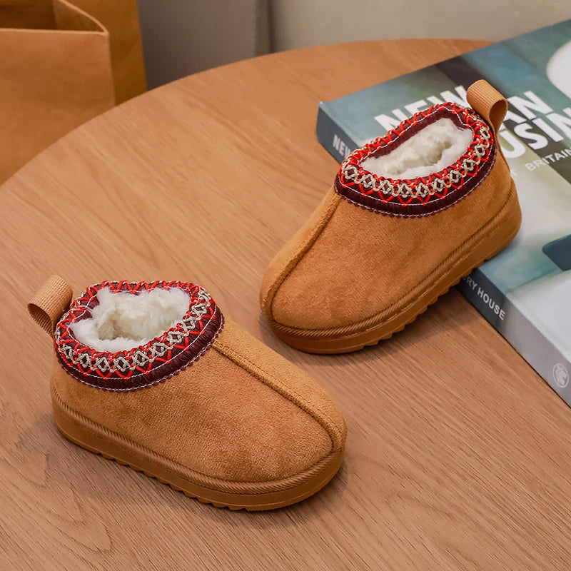 2026 New Fashion Children's Ankle Boots Soft Winter Causal Girls Cotton Shoes Solid Color Kids School Plush Boots Warm Shoes