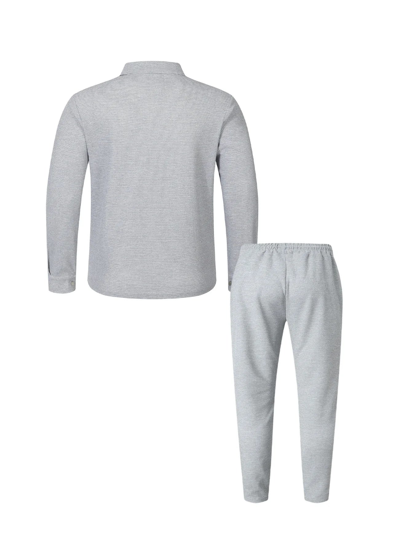 Men's Textured 2 Piece Outfits Lapel Collar Button Down Shirt Jacket & Drawstring Pants Set Casual Streetwear Tracksuit