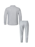 Men's Textured 2 Piece Outfits Lapel Collar Button Down Shirt Jacket & Drawstring Pants Set Casual Streetwear Tracksuit