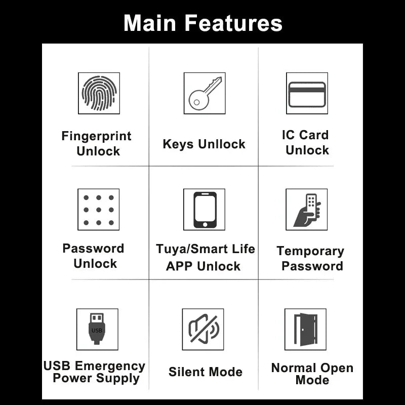 H4 Tuya Electronic Lock Wifi Smart Door Lock Fingerprint Lock Password IC Card Key USB Charge For Smart Home