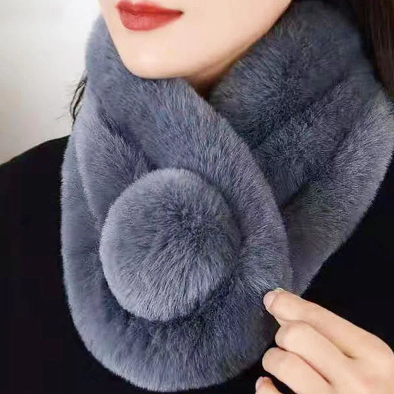 Bufanda de piel de conejo para mujer, cálida y suave, para invierno, informal, para exteriores