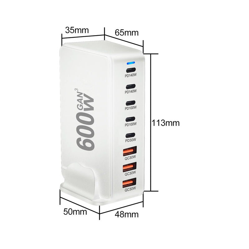 NEW 600W Gan Fast Charge 3.0 USB Type C Fast Charger Mobile 8-port 5C3A PD Charger  Convenient To Carry Tablet Charger