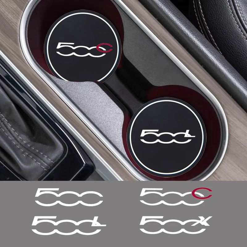 2 alfombrillas de goma antideslizantes para taza de agua de coche, impermeables, para Fiat 500, 500C, 500X, 500L, Abarth 695, accesorios para coche.