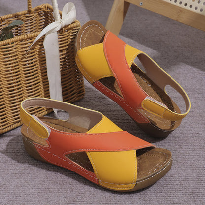 New Women's Contrast Color Wedge Sandals Summer Peep Toe Non Slip Beach Shoes Woman Comfortable Platform Roman Sandalias Mujer