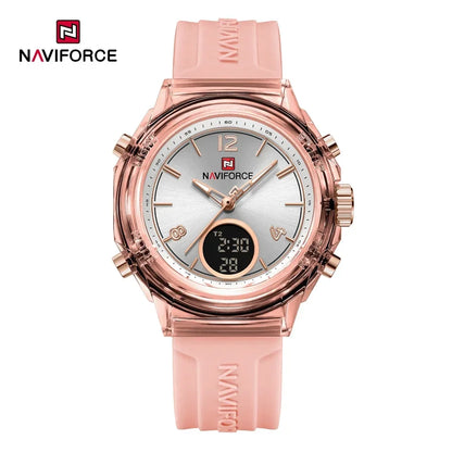 Relojes NAVIFORCE para mujer, nuevo diseño, esfera pequeña, deportivos, para mujer, resistente al agua hasta 5 ATM, reloj de pulsera de cuarzo con pantalla LCD digital, reloj para mujer