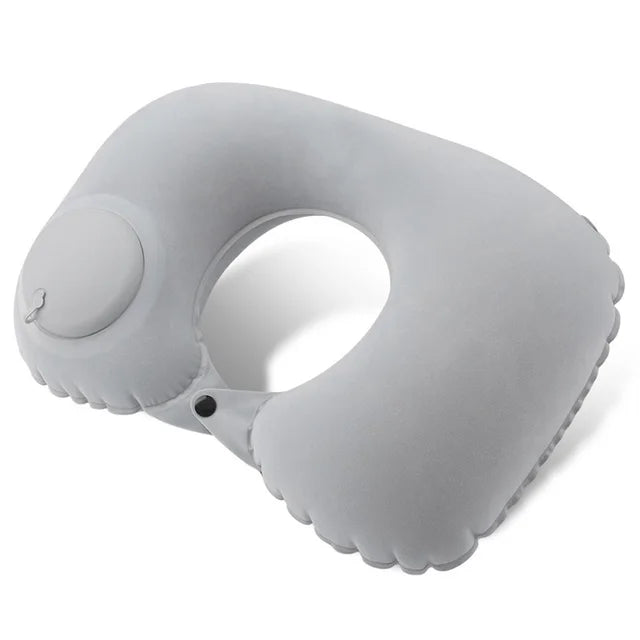 Flocagem inflável portátil pescoço travesseiro, adequado para viagens ao ar livre, viagens de negócios, Camping, Self Filled