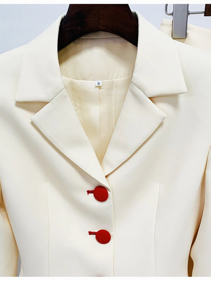 Conjunto de traje de pasarela de diseñador de moda de HIGH STREET 2024 para mujer, elegante blazer con botones de color y pantalones con abertura.