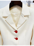 HIGH STREET 2024 Newest Designer Fashion Runway Suit Set Women's Stylish Color Buttons Trim Blazer Slit Pants Suit