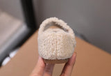 Children Fur Shoes 2025 Winter Kids Warm Plush Shoes For Girl Flat Loafers Moccasins Girls Casual Shoes Khaki, Beige