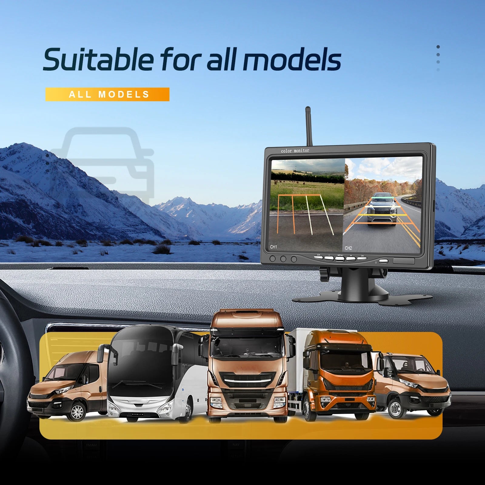 LeeKooLuu Wireless Dual Backup Reversing Cameras and 7" IPS Car Monitor IR Night Vision Rear View Camera for RV Truck Trail Bus