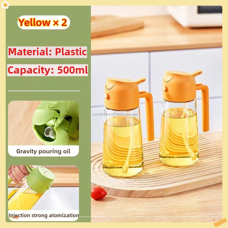 2 in1 Oil Spray Bottle Plastic Kitchen Barbecue Cooking Olive Oil Dispenser Oil Jar Baking Vinegar Soy Sauce Spray Container