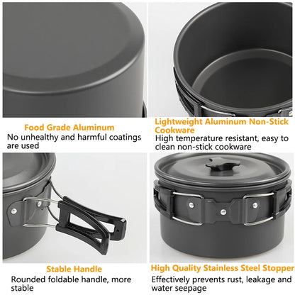 Camping Cooking set Camping Cookware Travel Tableware Outdoor Picnic Set Teapot For 2-3 Peaple Non-stick pots assorted sets