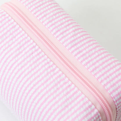 Stripe Seersucker Cosmetic Bag Fashion Women Cosmetic Bag Zipper Storage Makeup Case Travelling Pouch Organizer for Lady