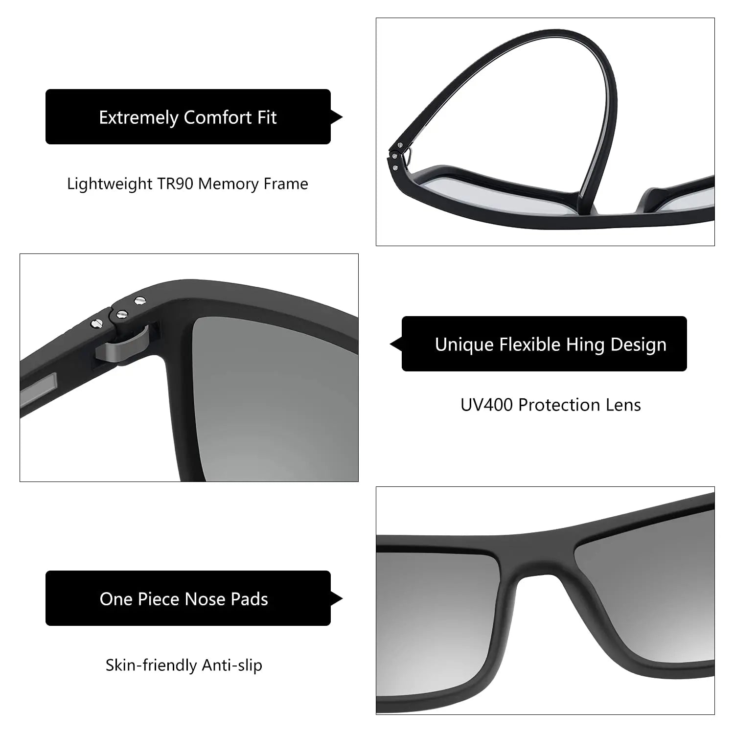 ZENOTTIC Polarized Sunglasses for Men Shades Lightweight TR90 Frame UV400 Protection Square Outdoor Travel Driving Sun Glasses
