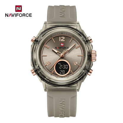 Relojes NAVIFORCE para mujer, nuevo diseño, esfera pequeña, deportivos, para mujer, resistente al agua hasta 5 ATM, reloj de pulsera de cuarzo con pantalla LCD digital, reloj para mujer