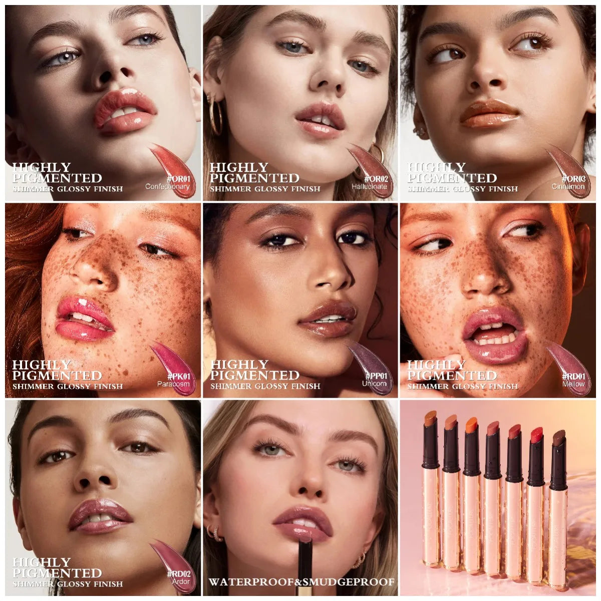 FOCALLURE Brillo labial perlado en barra, hidratante, de larga duración, sexy, brillante, lápiz labial, maquillaje, cosméticos