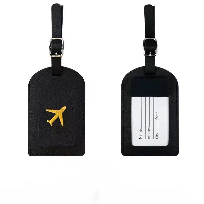 Stamped Leather Business Luggage Tag Suitcase Address Label Luggage Boarding Case Label Name ID Address Clip Travel Accessories