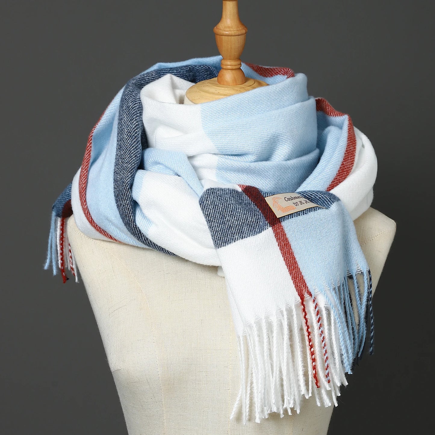 Bufandas de marca de lujo para otoño e invierno, cálidas, tipo pañuelo, de cachemira, a cuadros, con flecos gruesos y grandes, para hombre.