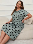 Vestidos de talla grande, camisola microelástica, jersey de manga corta con cuello redondo, vestidos extragrandes para mujer, ropa de casa 