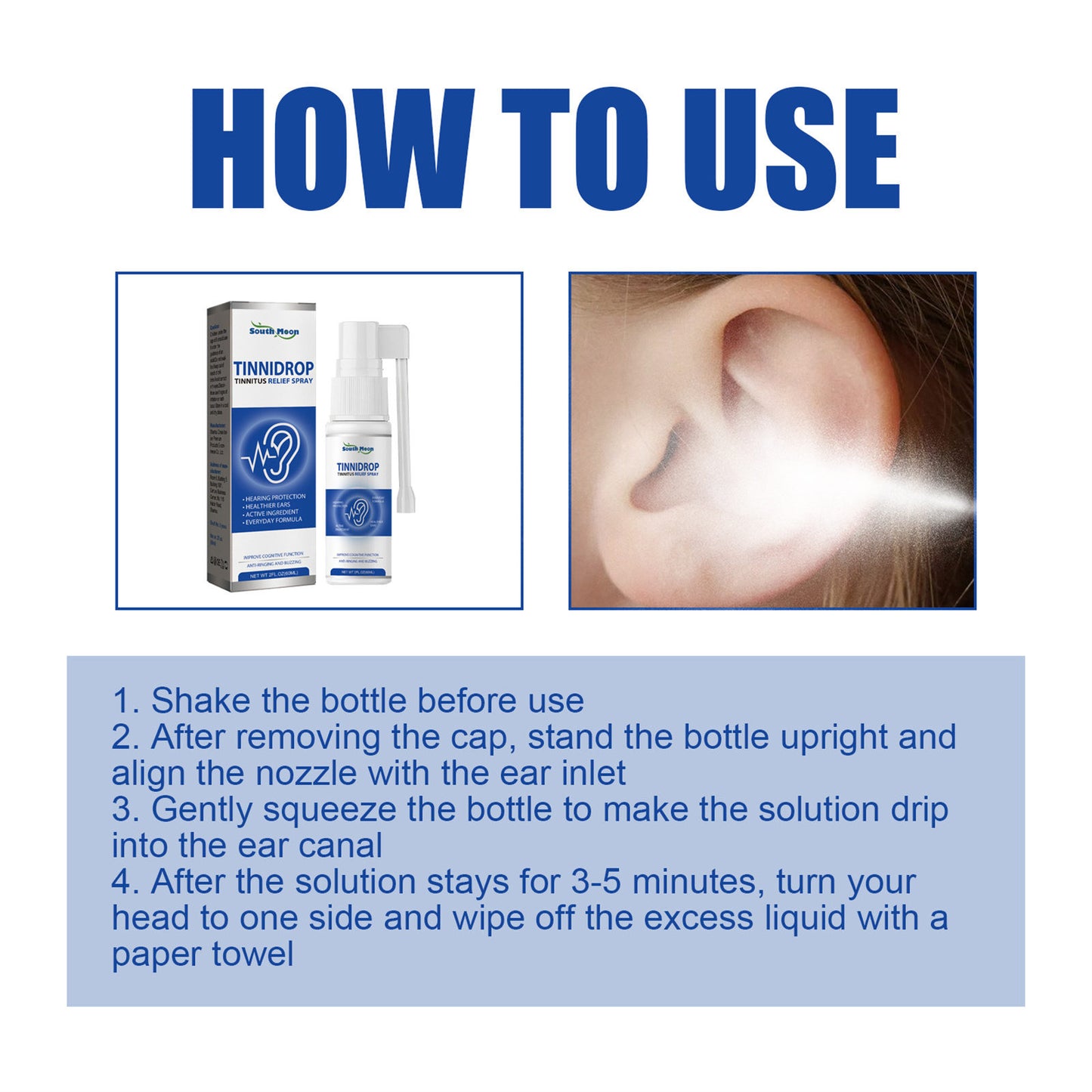 60ml Tinnitus Relief for Ringing Ears Quick Dry Formula Ear Cleaning Solution for Men Women Adults Elders