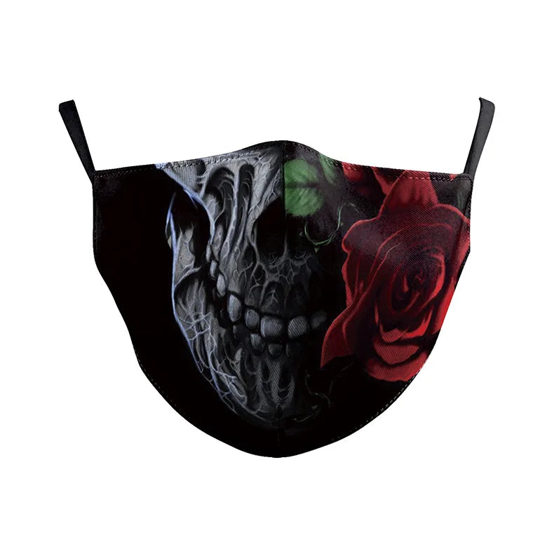 Máscara Unissex Ajustável Impressa em 3D com Estampa de Caveira de Terror (Fantasma/Zumbi/Meia-Face) para Festas, Halloween e Carnaval (Adulto)