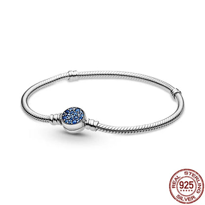 Original 925 Silver Bracelet Snake Chain 17-20 Evil Eye Heart Star Zircon For Charms Beads Pendant Anniversary Jewelry Making Gifts 