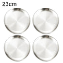4Pcs Stainless Steel Round Plate Bone Spitting Dish Shallow Tray Metal Camping Plate Dining Disc BBQ Picnic Dishes Cookware