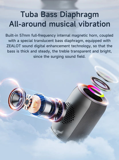Potente altavoz Bluetooth Zealot-S32PRO, inalámbrico con graves, luz LED, para exteriores, subwoofer, resistente al agua.