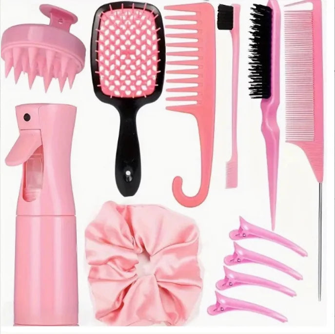 Cabelo encaracolado Detangling Comb Set Escova de cabelo encaracolado Pente de cauda de Rato Curvo Escova de cabelo, Ferramentas do salão de beleza, 12pcs por conjunto