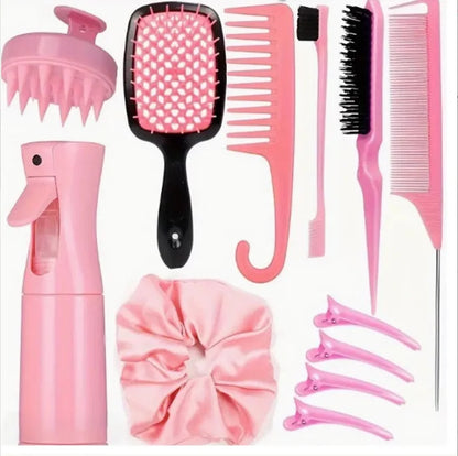 Cabelo encaracolado Detangling Comb Set Escova de cabelo encaracolado Pente de cauda de Rato Curvo Escova de cabelo, Ferramentas do salão de beleza, 12pcs por conjunto