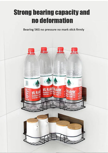 Estante organizador de baño de esquina, estantes de almacenamiento de esquina montados en la pared, soporte para champú, estante para cosméticos, cesta de drenaje de ducha de hierro