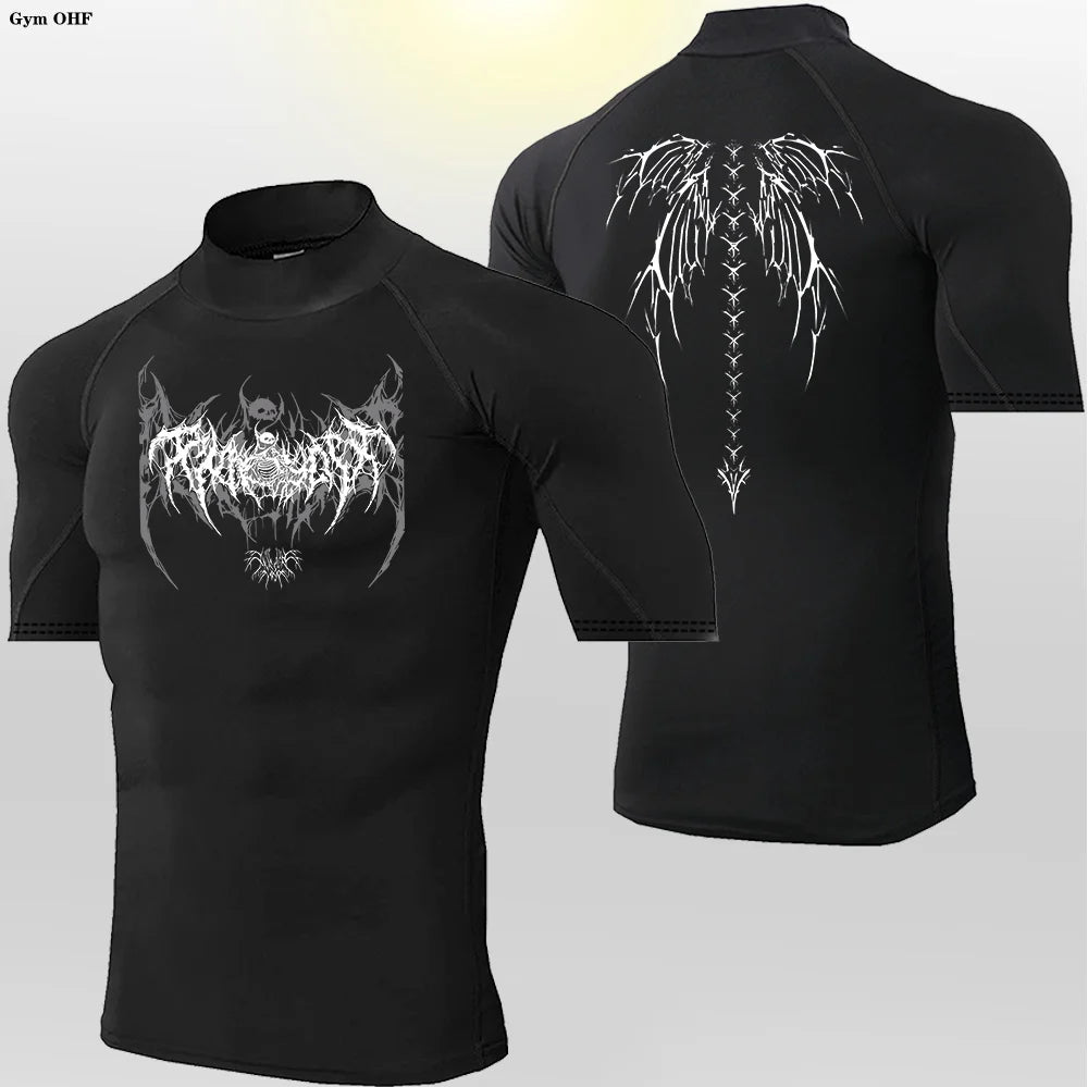 Camisetas deportivas de cuello alto para hombre, de secado rápido, para fitness, running, de manga corta, de compresión, informales, para ciclismo al aire libre, transpirables. 