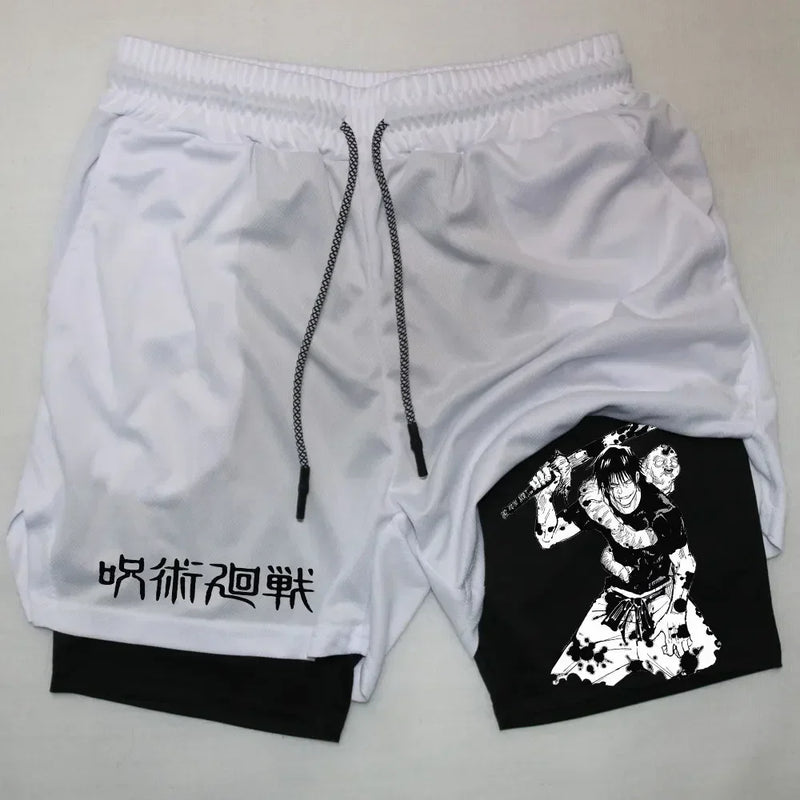 Men's Sports Shorts Anime Performance Shorts Printed Men GYM Casual Sport Compression Shorts Workout Running Mesh 2 in 1 Shorts