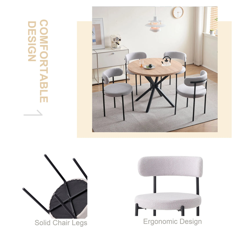 EGOONM 4Pcs Nordic Style Dining Chairs Upholstered Kitchen Chairs with Teddy Velvet Chair Home Desk Dining Room Kitchen Chairs