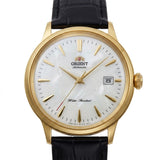 Relógio masculino automático vintage com pulseira de couro caixas dourada
