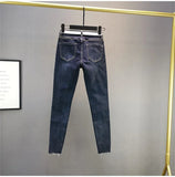Spring Summer 2024 New Fashion Women's Denim Pants Korean Version Elastic Rhinestone High Waist Skinny Jeans