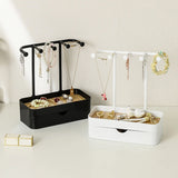 Caja de almacenamiento de joyas, soporte de exhibición con bandeja de madera para pulsera, collares, anillos, organizador colgante para el hogar